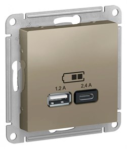 ATLASDESIGN USB РОЗЕТКА А+С, 5В/2,4А, 2х5В/1,2А, механизм, ШАМПАНЬ ATN000539