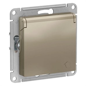 ATLASDESIGN РОЗЕТКА с заземлением со шторками с крышкой, 16А, IP20, механизм, ШАМПАНЬ ATN000546