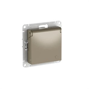 ATLASDESIGN РОЗЕТКА с заземлением со шторками с крышкой,16А,IP20, мех.,быстрозажим. клем., ШАМПАНЬ ATN000546S