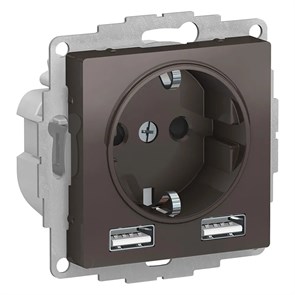 ATLASDESIGN РОЗЕТКА 16А c 2 USB A+A, 5В/2,4А, 2х5В/1,2А, механизм, МОККО ATN000630