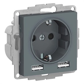 ATLASDESIGN РОЗЕТКА 16А c 2 USB A+A, 5В/2,4А, 2х5В/1,2А, механизм, ГРИФЕЛЬ ATN000730