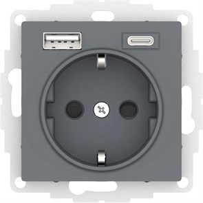 ATLASDESIGN РОЗЕТКА 16А c 2 USB A+C, 5В/2,4А/3,0А, 2х5В/1,5А, механизм, ГРИФЕЛЬ ATN000732