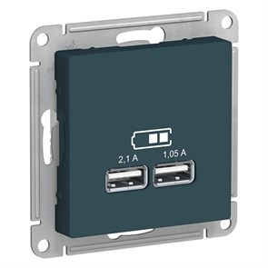 ATLASDESIGN USB РОЗЕТКА A+A, 5В/2,1А, 2х5В/1,05А, механизм, ИЗУМРУД ATN000833
