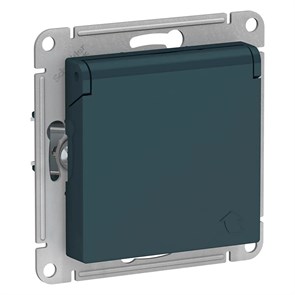 ATLASDESIGN РОЗЕТКА с заземлением со шторками с крышкой, 16А, IP20, механизм, ИЗУМРУД ATN000846
