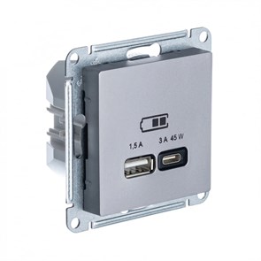 ATLASDESIGN USB РОЗЕТКА A + тип-C 45Вт высокоскор.заряд. QC, PD, механизм, СТАЛЬ ATN000929