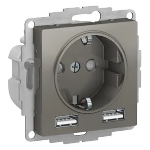 ATLASDESIGN РОЗЕТКА 16А c 2 USB A+A, 5В/2,4А, 2х5В/1,2А, механизм, СТАЛЬ ATN000930