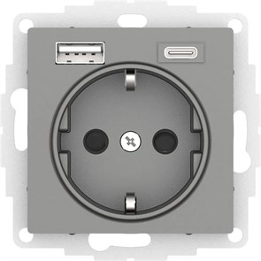 ATLASDESIGN РОЗЕТКА 16А c 2 USB A+C, 5В/2,4А/3,0А, 2х5В/1,5А, механизм, СТАЛЬ ATN000932