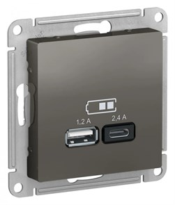 ATLASDESIGN USB РОЗЕТКА А+С, 5В/2,4А, 2х5В/1,2А, механизм, СТАЛЬ ATN000939