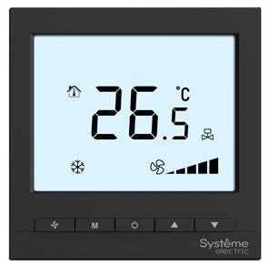 Термостат комнатный цифровой, О/Н/В/А для 4тр 3ск FCU и 2-поз.клап, 1UI 5DO Modbus ~230В чер BS RTF4IMLB
