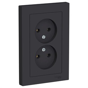 ATLASDESIGN РОЗЕТКА двойная без заземления, 16А, в сборе, КАРБОН ATN001020