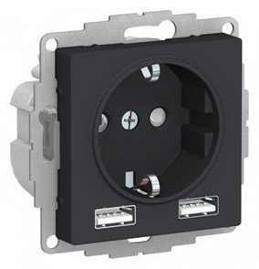 ATLASDESIGN РОЗЕТКА 16А c 2 USB A+A, 5В/2,4А, 2х5В/1,2А, механизм, КАРБОН ATN001030