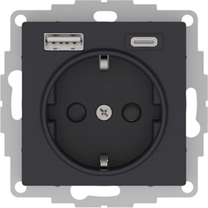 ATLASDESIGN РОЗЕТКА 16А c 2 USB A+С, 5В/2,4А/3,0А, 2х5В/1,5А, механизм, КАРБОН ATN001032