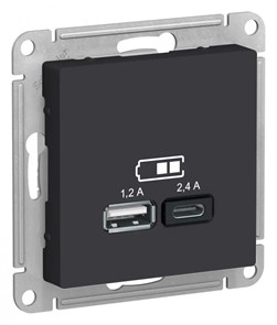 ATLASDESIGN USB РОЗЕТКА А+С, 5В/2,4А, 2х5В/1,2А, механизм, КАРБОН ATN001039