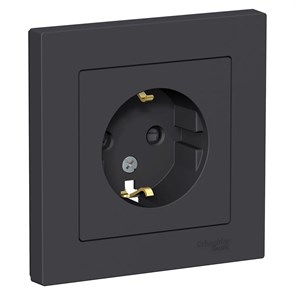 ATLASDESIGN РОЗЕТКА с заземлением со шторками, 16А, в сборе, КАРБОН ATN001044