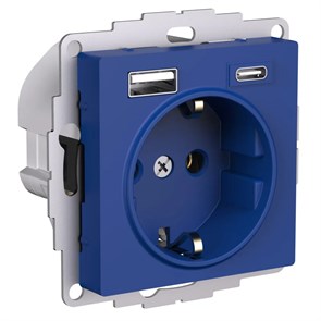 ATLASDESIGN РОЗЕТКА 16А c 2 USB A+C, 5В/2,4А/3,0А, 2х5В/1,5А, механизм, АКВАМАР ATN001132