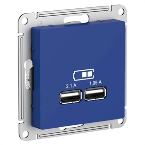 ATLASDESIGN USB РОЗЕТКА A+A, 5В/2,1А, 2х5В/1,05А, механизм, АКВАМАРИН ATN001133