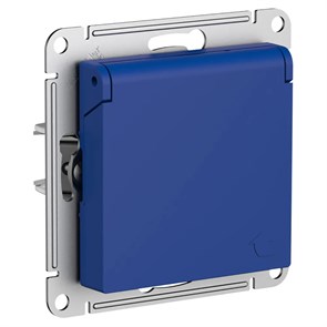 ATLASDESIGN РОЗЕТКА с заземлением со шторками с крышкой, 16А, IP20, механизм, АКВАМАРИН ATN001146
