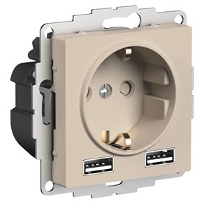 ATLASDESIGN РОЗЕТКА 16А c 2 USB A+A, 5В/2,4А, 2х5В/1,2А, механизм, ПЕСОЧНЫЙ ATN001230