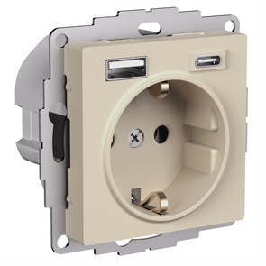 ATLASDESIGN РОЗЕТКА 16А с 2 USB A+C, 5В/2,4А/3,0А, 2х5В/1,5А, механизм, ПЕСОЧНЫЙ ATN001232