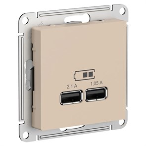 ATLASDESIGN USB РОЗЕТКА A+A, 5В/2,1А, 2х5В/1,05А, механизм, ПЕСОЧНЫЙ ATN001233