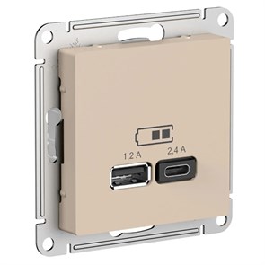 ATLASDESIGN USB РОЗЕТКА А+С, 5В/2,4А, 2х5В/1,2А, механизм, ПЕСОЧНЫЙ ATN001239