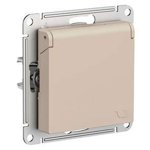 ATLASDESIGN РОЗЕТКА с заземлением со шторками с крышкой, 16А, IP20, механизм, ПЕСОЧНЫЙ ATN001246