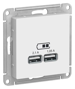 ATLASDESIGN USB РОЗЕТКА A+A, 5В/2,1А, 2х5В/1,05А, механизм, ЛОТОС ATN001333