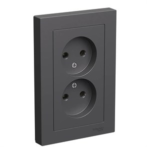 ATLASDESIGN РОЗЕТКА двойная без заземления, 16А, в сборе, БАЗАЛЬТ ATN001420