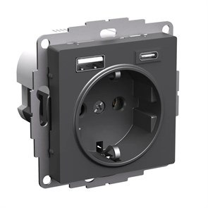 ATLASDESIGN РОЗЕТКА 16А с 2 USB A+C, 5В/2,4А/3,0А, 2х5В/1,5А, механизм, БАЗАЛЬТ ATN001432