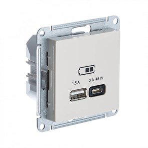 ATLASDESIGN USB РОЗЕТКА A + тип-C 45Вт высокоскор.заряд. QC, PD, механизм, БЕЖЕВЫЙ ATN000229