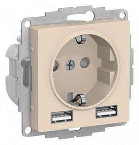 ATLASDESIGN РОЗЕТКА 16А c 2 USB A+A, 5В/2,4А, 2х5В/1,2А, механизм, БЕЖЕВЫЙ ATN000230