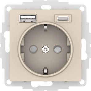 ATLASDESIGN РОЗЕТКА 16А c 2 USB A+C, 5В/2,4А/3,0А, 2х5В/1,5А, механизм, БЕЖЕВЫЙ ATN000232