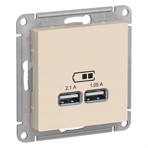 ATLASDESIGN USB РОЗЕТКА A+A, 5В/2,1А, 2х5В/1,05А, механизм, БЕЖЕВЫЙ ATN000233