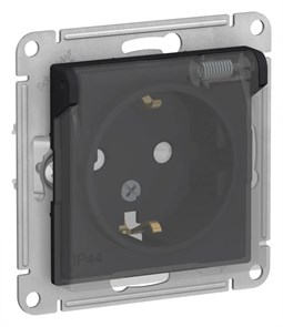 ATLASDESIGN AQUA РОЗЕТКА с заземлением со шторками, с прозрач. крышкой 16А, IP44, механизм, КАРБОН ATN441046