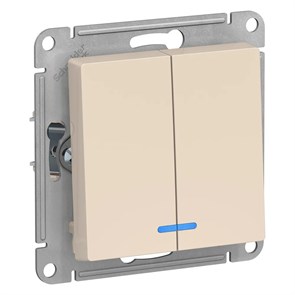 ATLASDESIGN 2-клавишный ВЫКЛЮЧАТЕЛЬ с подсветкой, сх.5а, 10АХ, механизм, БЕЖЕВЫЙ ATN000253