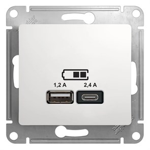 GLOSSA USB РОЗЕТКА А+С, 5В/2,4А, 2х5В/1,2А, механизм, БЕЛЫЙ GSL000139