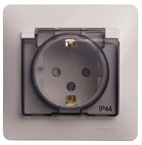 GLOSSA РОЗЕТКА с заземлением со шторками с прозрачной крышкой, 16А, IP44, в сборе, БЕЛЫЙ GSL000148
