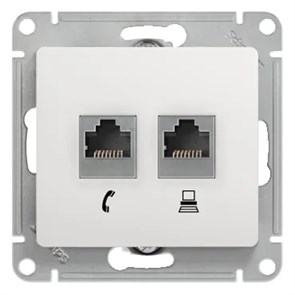 GLOSSA РОЗЕТКА двойная RJ11+RJ45 кат.5e, механизм, БЕЛЫЙ GSL000185