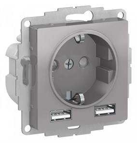ATLASDESIGN РОЗЕТКА 16А c 2 USB A+A, 5В/2,4А, 2х5В/1,2А, механизм, АЛЮМИНИЙ ATN000330