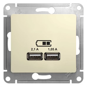 GLOSSA USB РОЗЕТКА A+A, 5В/2,1А, 2х5В/1,05А, механизм, БЕЖЕВЫЙ GSL000233