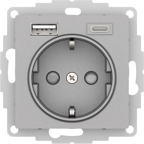 ATLASDESIGN РОЗЕТКА 16А c 2 USB A+C, 5В/2,4А/3,0А, 2х5В/1,5А, механизм, АЛЮМИНИЙ ATN000332