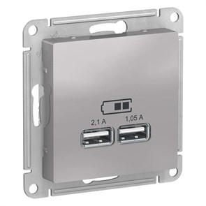 ATLASDESIGN USB РОЗЕТКА A+A, 5В/2,1А, 2х5В/1,05А, механизм, АЛЮМИНИЙ ATN000333
