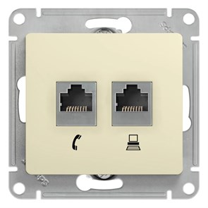 GLOSSA РОЗЕТКА двойная RJ11+RJ45 кат.5e, механизм, БЕЖЕВЫЙ GSL000285