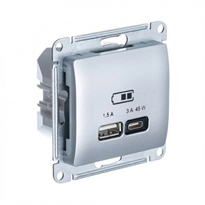 GLOSSA USB РОЗЕТКА A + тип-C 45Вт высокоскор.заряд. QC, PD, механизм, АЛЮМИНИЙ GSL000329