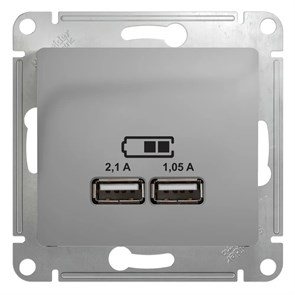 GLOSSA USB РОЗЕТКА A+A, 5В/2,1А, 2х5В/1,05А, механизм, АЛЮМИНИЙ GSL000333