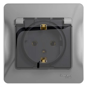 GLOSSA РОЗЕТКА с заземлением со шторками с крышкой, 16А, IP20, в сборе, АЛЮМИНИЙ GSL000346