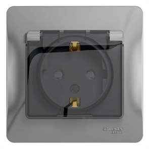 GLOSSA РОЗЕТКА с заземлением со шторками с прозрачной крышкой, 16А, IP44, в сборе, АЛЮМИНИЙ GSL000348