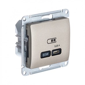 GLOSSA USB РОЗЕТКА тип-C 65Вт высокоскор.заряд. QC, PD, механизм, ТИТАН GSL000427
