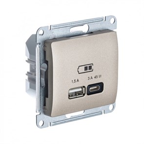 GLOSSA USB РОЗЕТКА A + тип-C 45Вт высокоскор.заряд. QC, PD, механизм, ТИТАН GSL000429