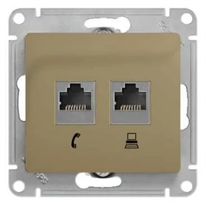 GLOSSA РОЗЕТКА двойная RJ11+RJ45 кат.5e, механизм, ТИТАН GSL000485